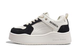 Женские нескользящие износостойкие низкие кроссовки для скейтбординга RENBEN, Beige Black