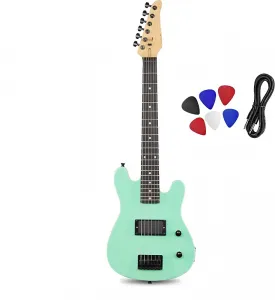 Unbranded Электрогитара 30” для начинающих, среднего уровня и профессиональных музыкантов с гитарой, кабелем для усилителя, 6 медиаторами | Корпус из массива дерева, регуляторы громкости и тембра, 5-позиционный переключатель звукоснимателей - зеленая