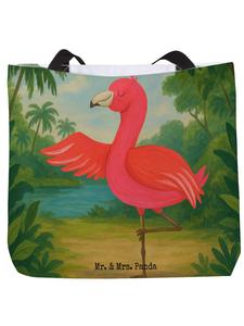 Сумка-шоппер Flamingo Yoga без слогана, белого цвета Mr. & Mrs. Panda