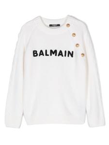 Balmain Kids свитер с вышитым логотипом, белый