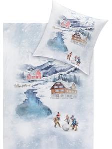 Уютное фланелевое постельное белье синего цвета Estella, 155 x 220 + 80 x 80 см