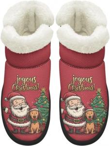 Женские зимние ботинки KEIAHUAN с утеплителем из меха, удобные уличные туфли на плоской подошве с пушистым воротником, Santa Claus & Dog