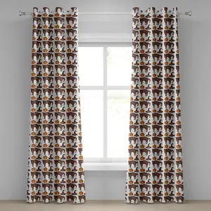 Штора на люверсах ABAKUHAUS на Хэллоуин, винтажный узор в стиле сезона с тыквами, тыквами, ведьминскими шляпами и цифрами в виде кошек, декоративная, двухпанельная, 280 см x 260 см, цвет: коричневый, оранжевый, зеленый