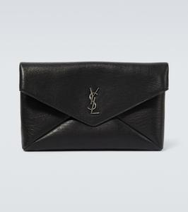 Кожаный клатч с монограммой Saint Laurent, черный