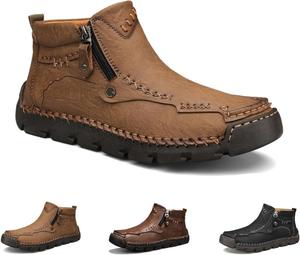 Мотоциклетные ботинки - мотоциклетная обувь с широким носком, водонепроницаемые, ручная прошивка из кожи для походов и вождения Generic, хаки