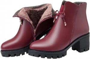 Женские ботильоны Niiyyjj на платформе большого размера с широким каблуком, зимние сапоги с бантом и молнией, Brown- Fleece