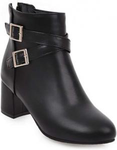 Женские ботильоны MIOKE с закругленным носком, модной застежкой-молнией и массивным средним каблуком Челси, стильные короткие ботинки с пряжкой, Black-Velvet Lined