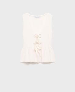 Вязаный топ с бантиками для женщин MANGO, White