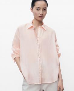 Женская рубашка из модала с отделкой стразами MANGO, Pastel Pink