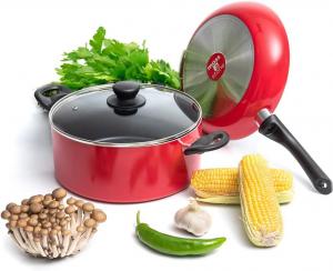 Набор кастрюль и сковородок Moss & Stone с антипригарным покрытием и стеклянной крышкой, 3 предмета, красный