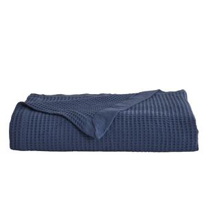 Хлопковое одеяло Madelinen Mikala вафельного переплетения, темно-синий