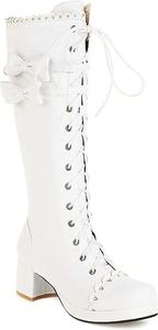 Женские кожаные кружевные милые осенне-зимние ботфорты Yiozoi для вечеринок, White