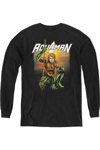 Футболка с длинным рукавом "Justice League of America" с пляжным закатом для молодежи Gildan, черный