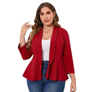 Повседневный блейзер Plus size для женщин, открытый, легкий, для офиса Clearflower, Red