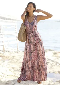 Платье макси Buffalo с модными воланами и принтом по всей поверхности, летнее платье, пляжное платье, цвет Rosa-Bedruckt