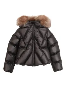 Стеганая куртка с меховой отделкой Moncler Enfant, черный