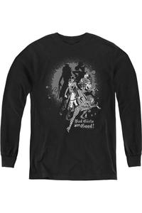 DC Comics Плохие девчонки хороши Молодежная футболка с длинным рукавом Gildan, черный