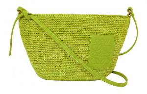 LOEWE Сумка через плечо из коровьей кожи с прорезями из волокна рафии травянисто-зеленого цвета