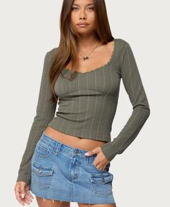 Женская ребристая блузка Beatrix Lacey Edikted, Olive