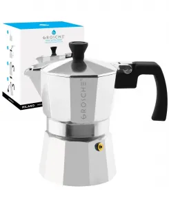 Кофеварка Milano для приготовления эспрессо на плите, мока-пот, на 3 чашки (0,1 л) Grosche, серебристый оттенок