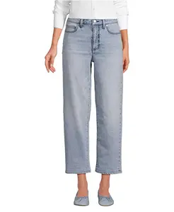 Женские мягкие джинсы свободного кроя со средней посадкой, прямые, укороченные Lands' End, синий