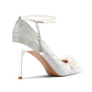 Тонкие каблуки Женские туфли на высоком каблуке Crelinkxlat Серебристые 8 см