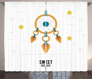 Штора ABAKUHAUS Sweet Dreams в деревенском стиле, ловец снов, универсальная ленточная штора для гостиной с петлями и крючками, 280 x 225 см, цвет: сине-оранжевый-желтый Abakuhaus