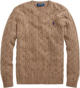 Polo Ralph Lauren мужской свитер из хлопка с косой вязкой, Rl Brown Heather