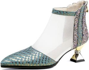 Женские ботильоны TinaCus из натуральной кожи и сетки с ручной отделкой, заостренным носком, средним каблуком и молнией, Green