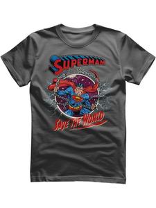 Футболка Супермен спасает мир серого цвета Superman