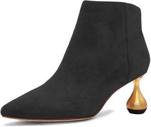 Женские милые ботильоны XYD с низким расклешенным каблуком, зауженным носком и боковой молнией, подходящие к платью для вечеринки, короткие ботинки, Black