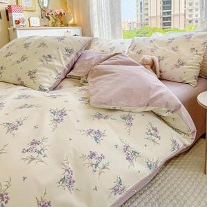 UJNHGQ Комплект постельного белья из натурального хлопка с пурпурными цветами Color 1