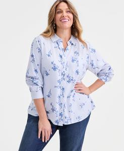 Рубашка в цветочную полоску больших размеров Style & Co, Floral Stripe White