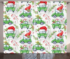 Шторы-автомобиль ABAKUHAUS в деревенском стиле, в новогоднем стиле, универсальные ленточные шторы для гостиной с петлями и крючками, 280 x 225 см, цвет: лаймово-зеленый, алый Abakuhaus