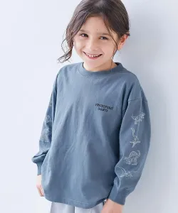 Футболка с длинным рукавом и крупным силуэтом дьявольской лабрадорши, Детская одежда. Размер 26SS Devirock, цвет 006-Dinosaur-Blue Gray