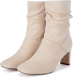 Женские ботинки Coutgo с низким каблуком, средней высоты, с квадратным носком и молнией, осенние модные ботильоны, Nude