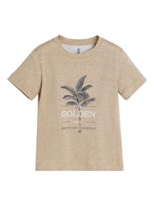 Brunello Cucinelli Kids футболка из смесового льна с графичным принтом, нейтральный цвет