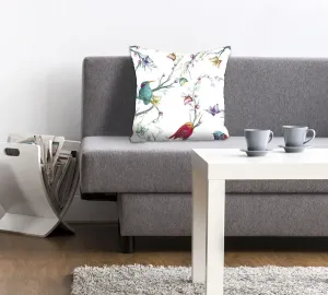 Декоративная подушка Queence "Элси", с разноцветными колибри, чехол без наполнения, 1 шт 40х40 см, цвет bunt + bedruckt