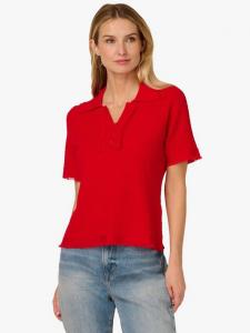 Короткий рукав поло с V-образным вырезом Adrianna Papell, Red