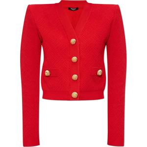 Кардиган с v-образным вырезом и геометрическим узором BALMAIN, красный