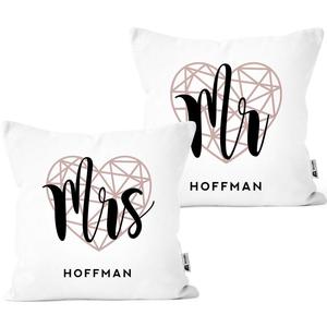 Набор из 2 чехлов на подушки Mr & Mrs Partner с именем в качестве свадебного подарка SpecialMelines heart white 40см x 40см