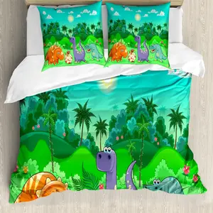 Пододеяльник ABAKUHAUS для детского сада, с забавным рисунком динозавра, с защитой от клещей, подходит для аллергиков, с наволочками, 155 см x 220 см - 80 x 80 см, разноцветный