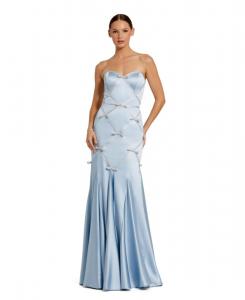 Женское атласное платье-русалка без бретелей с бантом Mac Duggal, Powder blue silver