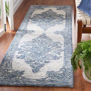 Ковер SAFAVIEH, 69 x 244 см, Metro Collection Runner, Blue & Ivory, ручной работы, восточный медальон, шерсть, идеально для помещений с высокой проходимостью в гостиной, спальне (MET616M)