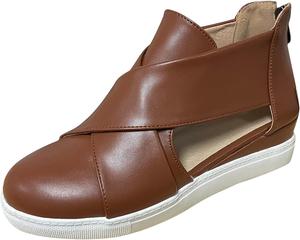 Женские сникеры на танкетке ZBYY с перекрестными ремешками, платформой и скрытым вырезом, закрытым носком и моделью слипонов, летние сандалии, коричневый