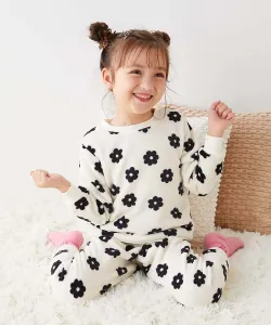 Детская пушистая флисовая пижама с длинным рукавом, домашняя одежда, коллекция осень/зима 2025 Devirock, цвет 006-Flower-Off White
