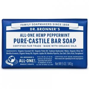 Мыло Dr Bronner'S Peppermint Pure-Castile с органическими маслами и ингредиентами Fairtrade, 140 г, куски мяты перечной, 147,9 мл, Dr. Bronner'S