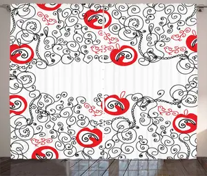 Штора ABAKUHAUS в стиле рустик, красно-черная, Вихрь летящих птиц, универсальная ленточная штора для гостиной с петлями и крючками, 280 х 245 см, алый с белым Abakuhaus