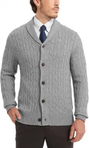 Мужской кардиган Kallspin из шерстяной смеси с кабельной вязкой и воротником-шалью