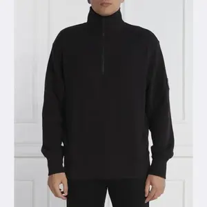 Свитер обычного кроя с полумолнией и вафельным значком Calvin Klein, черный